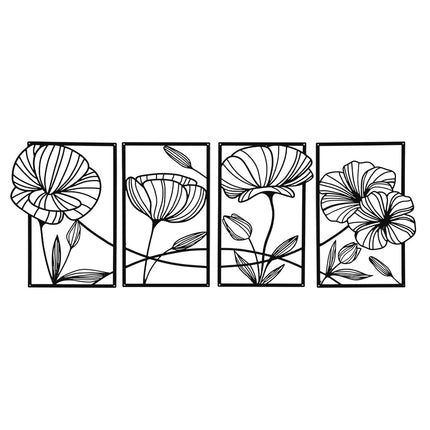Yezi Metal Wall Art 4Pcs Floral Minimalist Line Decor-1973193531543654400