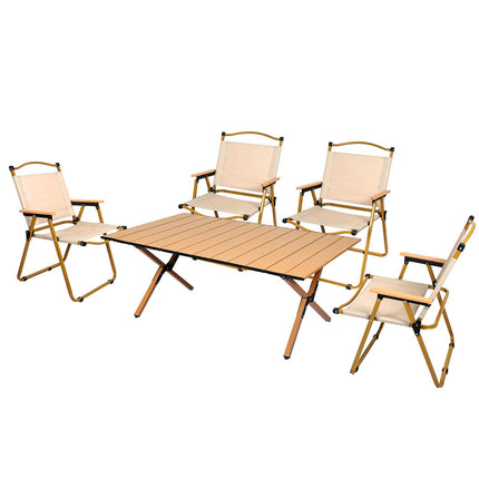 Levede Folding Camping Table Chair Set Oak-1973194001154707456