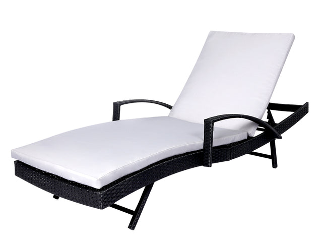 Levede Sun Lounger Wicker Lounge Outdoor Grey-1864184449244205056