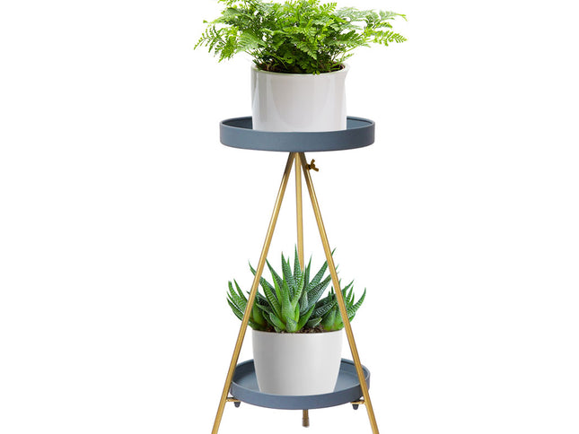 Levede Plant Stand 2 Tiers Outdoor Indoor Grey Gold Medium-1864184724352798720