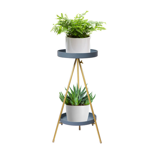 Levede Plant Stand 2 Tiers Outdoor Indoor Grey Gold Medium-1864184724352798720