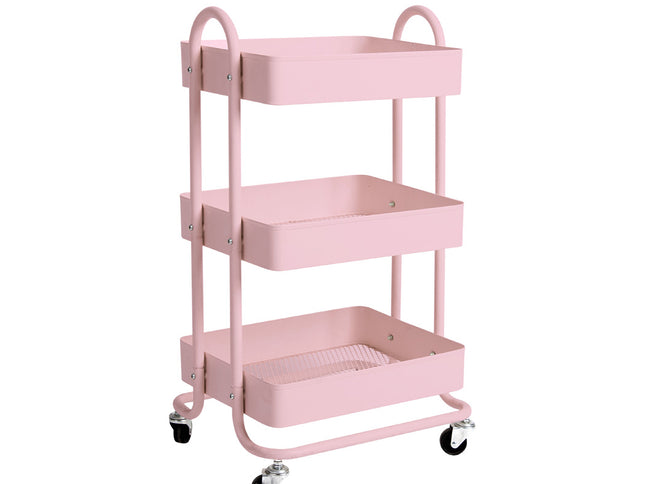 Levede 3 Tiers Kitchen Trolley Cart Pink-1917016721554804736