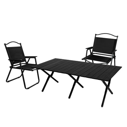 Levede Folding Camping Table Chair Set Black-1973194000894660608