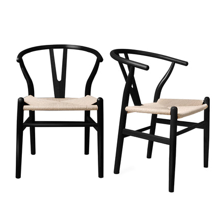 Levede 2x Dining Chairs Wooden Hans Black-1975420492953292800