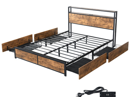 Levede Queen Bed Frame RGB LED 4 Drawers USB-1910113213501018112