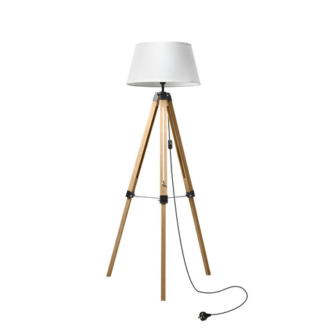 EMITTO Tripod Wooden Floor Lamp Shaded Natural-1864184396886708224