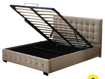 Levede Fabric Bed Frame Queen Tufted Beige-1942353310849830912