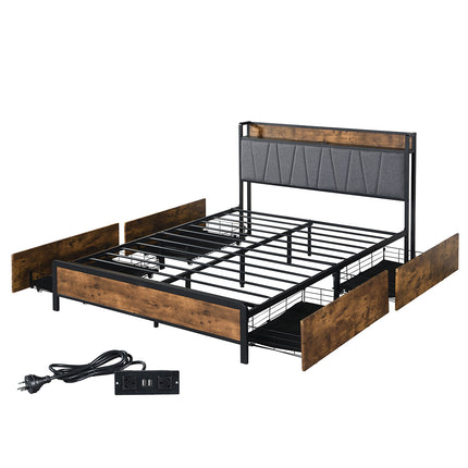 Levede Queen Bed Frame Soft Storage Drawers Headboard USB Charge-1973194032855257088