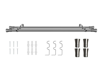 Marlow Silver Double Curtain Rod Steel Pole Pommel Set Extendable Adjustable-1910112209267200000