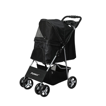 PaWz 4 Wheels Pet Stroller Dog Cat Cage Black-1973193718240514048