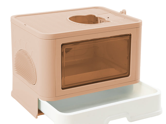 PaWz Foldable Cat Litter Box Tray Enclosed Pink-1864184536406036480
