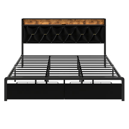 Levede King Bed Frame Leather Headboard RGB 2 Drawers-2006732795694682113