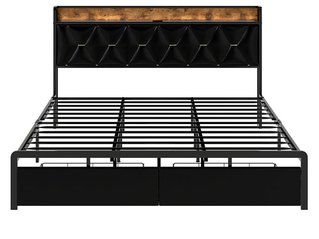 Levede King Bed Frame Leather Headboard RGB 2 Drawers-2006732795694682113