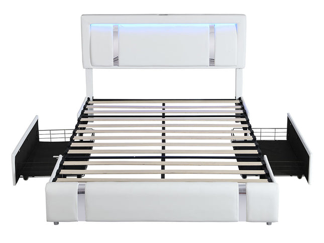 Levede King Bed Frame Leather Headboard RGB 2 Drawers-2006732796147666945