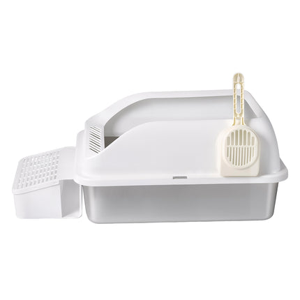 Pawz Stainless Steel Cat Litter Box Big Cats Kitten High Sided Easy Clean White-2029334098350313473