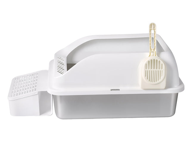 Pawz Stainless Steel Cat Litter Box Big Cats Kitten High Sided Easy Clean White-2029334098350313473