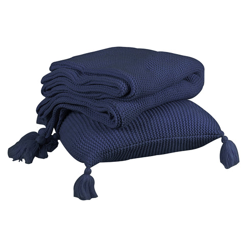 DreamZ Knitting Throw Blanket Cushion Navy-1910113223319883777