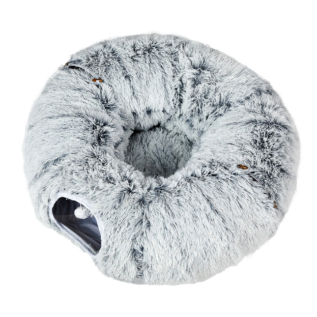 Pawz Cat Tunnel Foldable Fluffy Plush Play Tube Grey-1973193512761561089