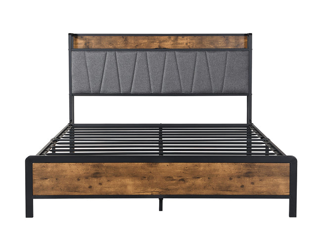 Levede Double Bed Frame Tufted Headboard USB Charge-1910112197686726657