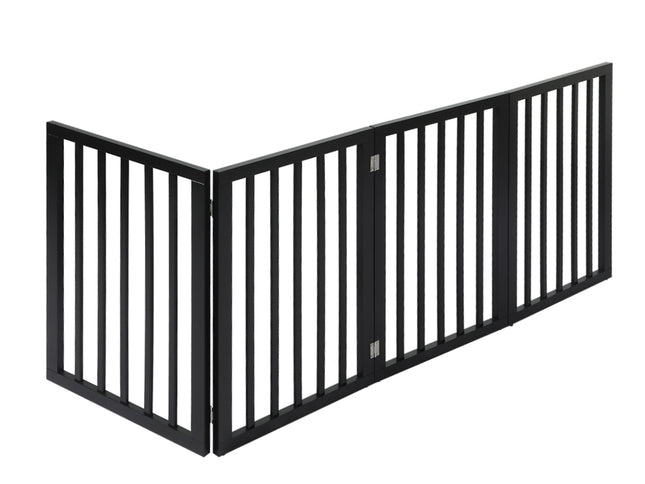 PaWz 4 Panels Wooden Pet Gate Dog Fence Black 600x 3MM-1973193642772402177