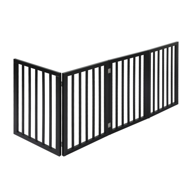 PaWz 4 Panels Wooden Pet Gate Dog Fence Black 600x 3MM-1973193642772402177