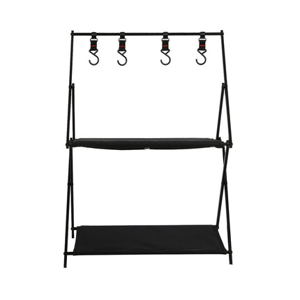 Levede Foldable Camping Storage Shelves 2 Layer with Hooks Black-1894516820644335617