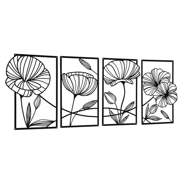 Yezi Metal Wall Art 4Pcs Floral Minimalist Line Decor-1954802471260000257