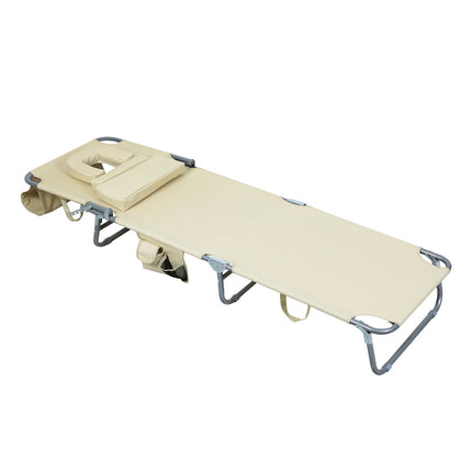 Levede Foldable Beach Lounge Chairs with Face Hole Khaki-1973193484198350849