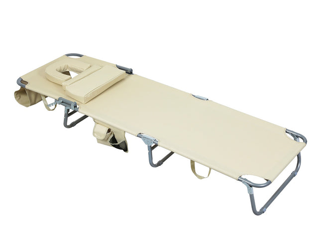 Levede Foldable Beach Lounge Chairs with Face Hole Khaki-1973193484198350849