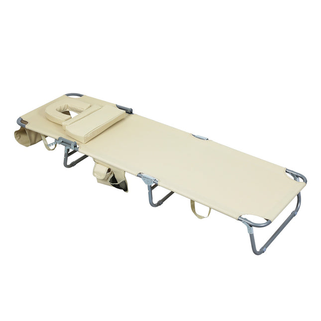 Levede Foldable Beach Lounge Chairs with Face Hole Khaki-1973193484198350849