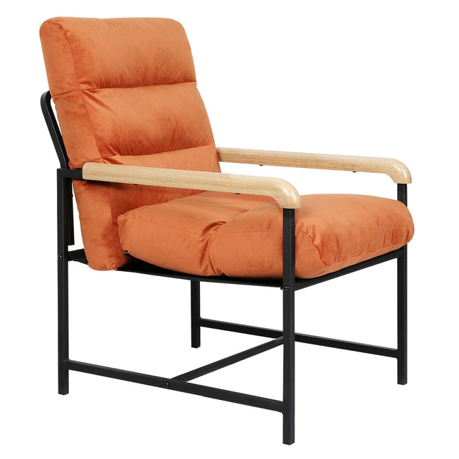 Levede Metal Framed Lounge Chair Velvet in Orange-1954802470106566657