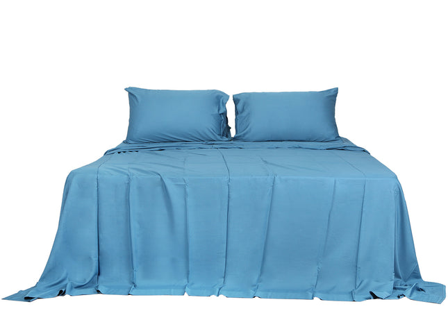 Dreamz 4pcs Double Size 100% Bamboo Bed Sheet Set in Blue Colour-1942353307066568705