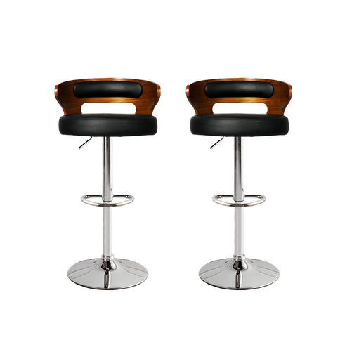 Levede 1x Kitchen Bar Stools Gas Lift Black Silver-1910113240004825088