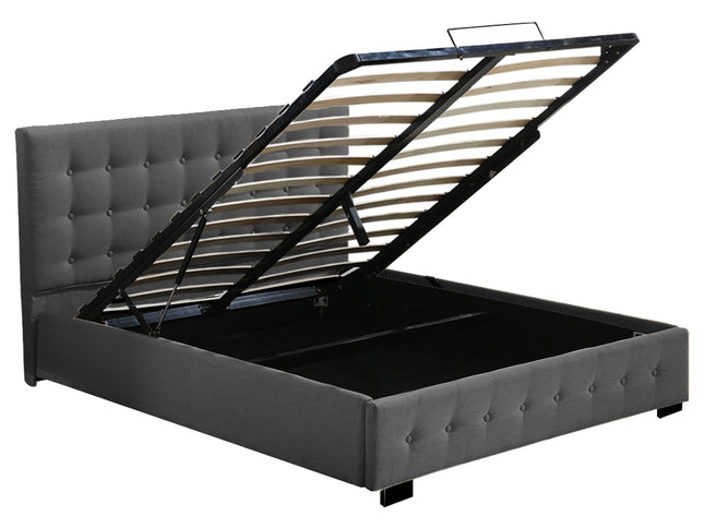 Levede Gas Lift Bed Frame Fabric Base Double Dark Grey-1973194028363157505