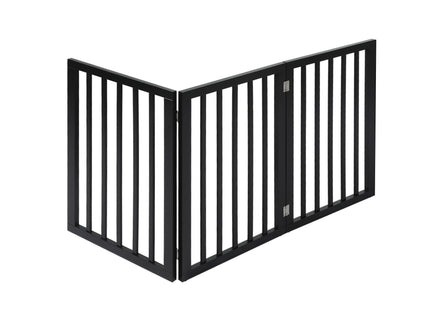 PaWz 3 Panels Wooden Pet Gate Dog Fence Black 2000x 3MM-1873543425270353921