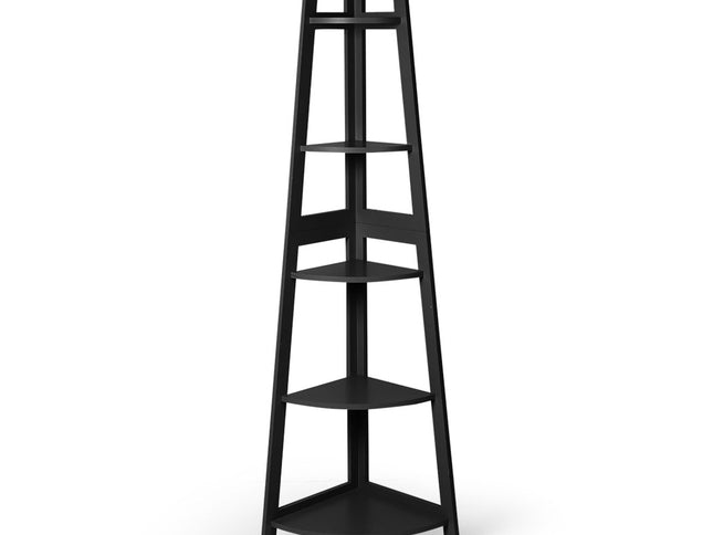 Levede 5 Tier Corner Shelf Wooden Storage Black-1975420482190708737