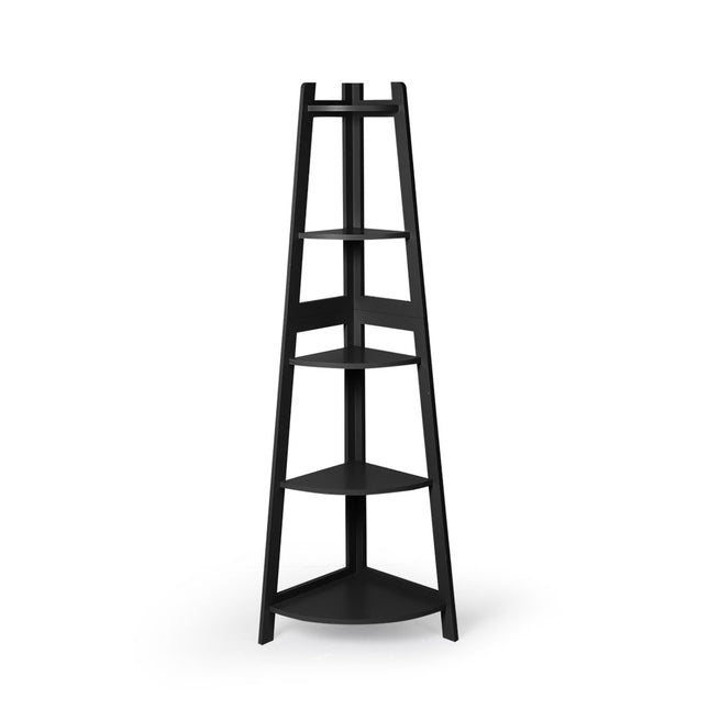 Levede 5 Tier Corner Shelf Wooden Storage Black-1975420482190708737