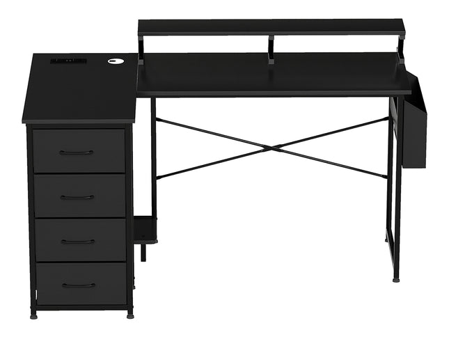 Levede L Shaped Gaming Desk with Storage Drawers Black-2006733412379004929