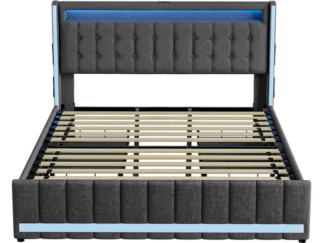 Levede King Bed Frame Fabric Storage Drawer LED USB-2006733381945135105