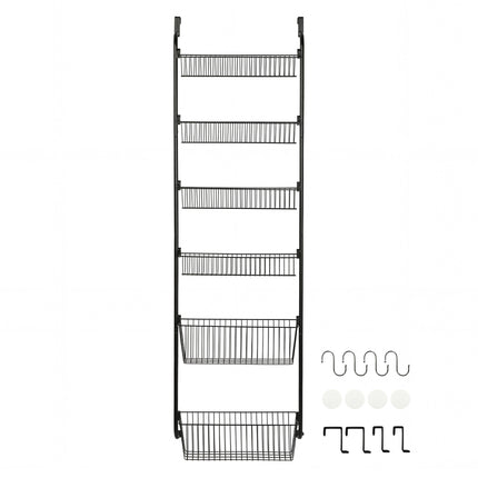Toque Over the Door Pantry Organiser 6 Tiers Metal Hanging Storage Rack Black-2050059015542673409