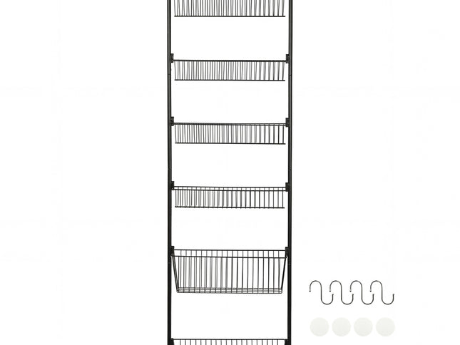 Toque Over the Door Pantry Organiser 6 Tiers Metal Hanging Storage Rack Black-2050059015542673409