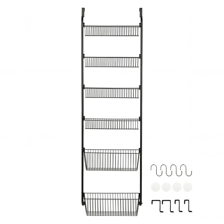 Toque Over the Door Pantry Organiser 6 Tiers Metal Hanging Storage Rack Black-2050059015542673409