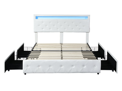 Levede Double Bed Frame RGB LED PU 4 Drawer USB-1910112197502177281