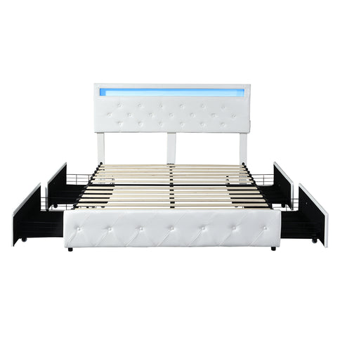 Levede Double Bed Frame RGB LED PU 4 Drawer USB-1910112197502177281