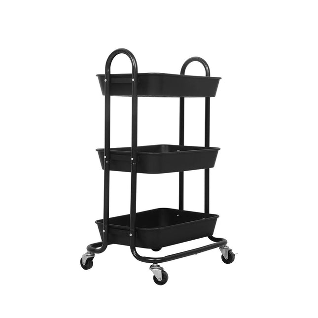 Levede 3 Tiers Kitchen Storage Trolley Black-1973193878030913537