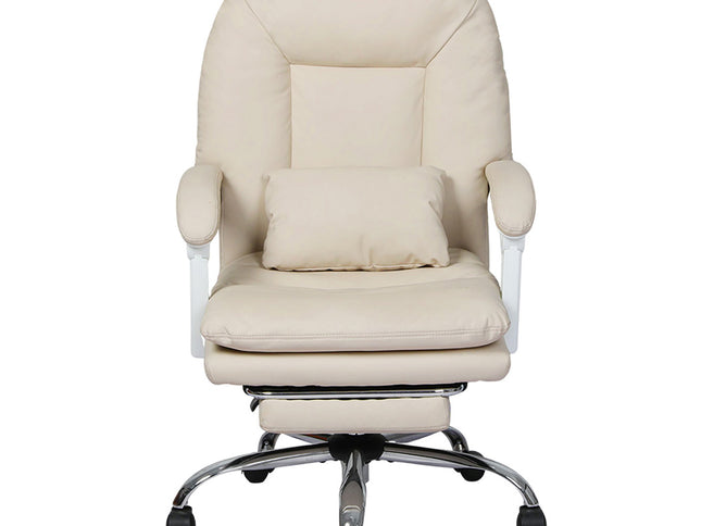 Levede Executive Office Chair Footrest PU Leather Tilt Gaming Work Seat Beige-2065254304113102849
