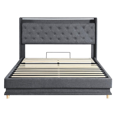 Levede Double Bed Frame Gas Lift LED Light-1910112230737842177