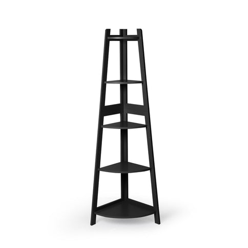 Levede 5 Tier Corner Shelf Wooden Storage Black-1917016724549537793
