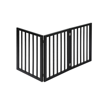 PaWz 3 Panels Wooden Pet Gate Dog Fence Black 139CM-1973193641983873025