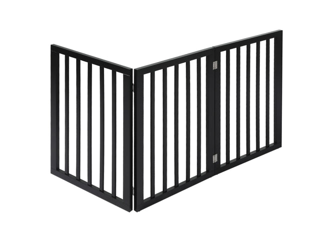 PaWz 3 Panels Wooden Pet Gate Dog Fence Black 139CM-1973193641983873025